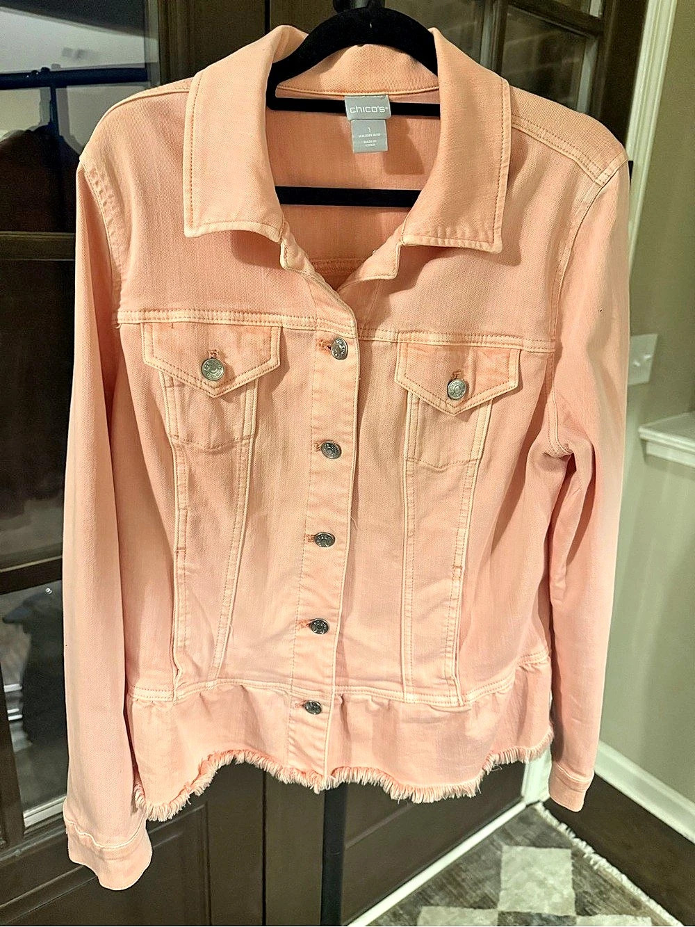Chico's Women's Pink Denim Jacket Size 1